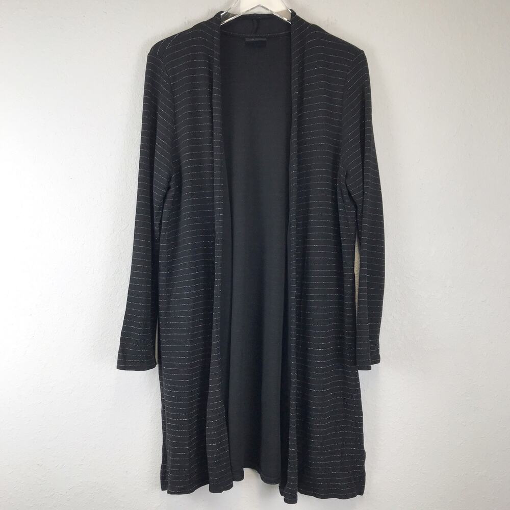 J. Jill Wearever Silver Metallic Stripe Open Front Longline Cardigan Sweater